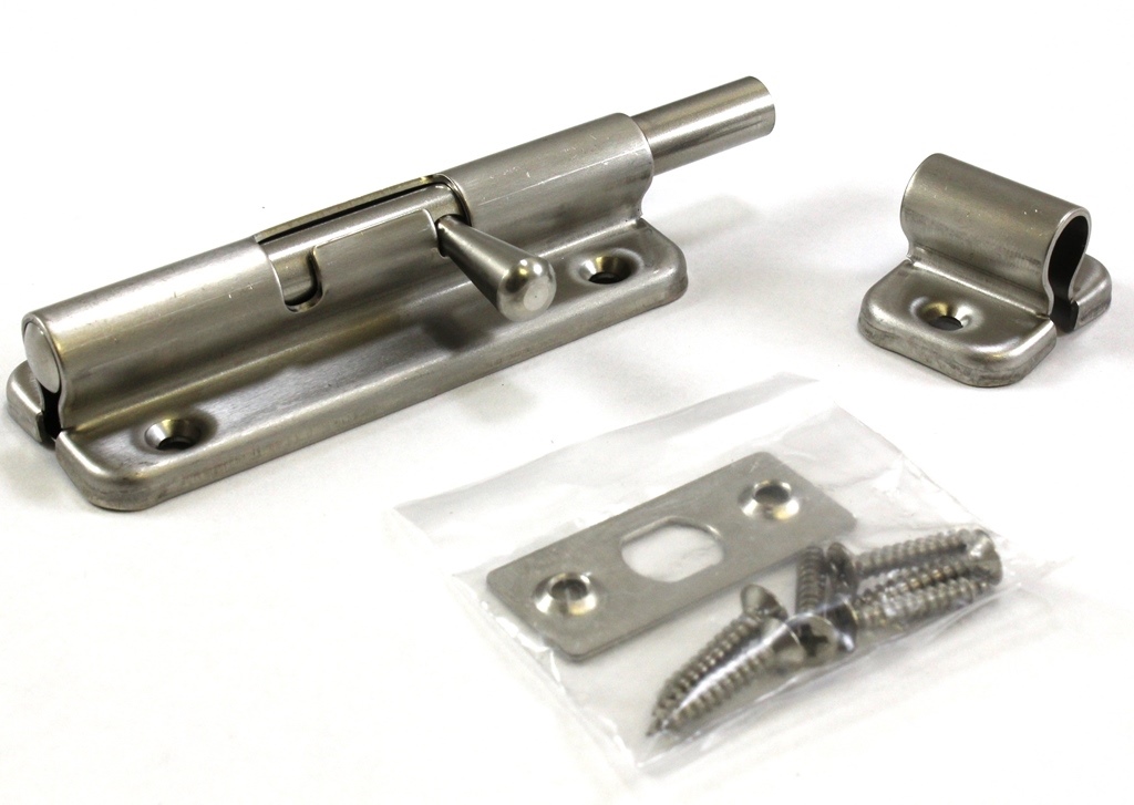 Spring loaded barrel bolt, stainless steel, 3 9/16 in.